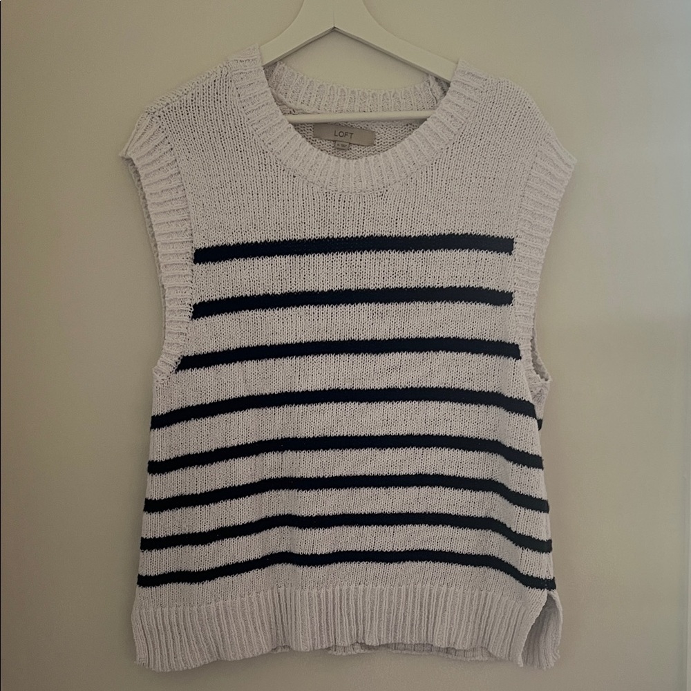 LOFT Navy and White Striped Knit Top